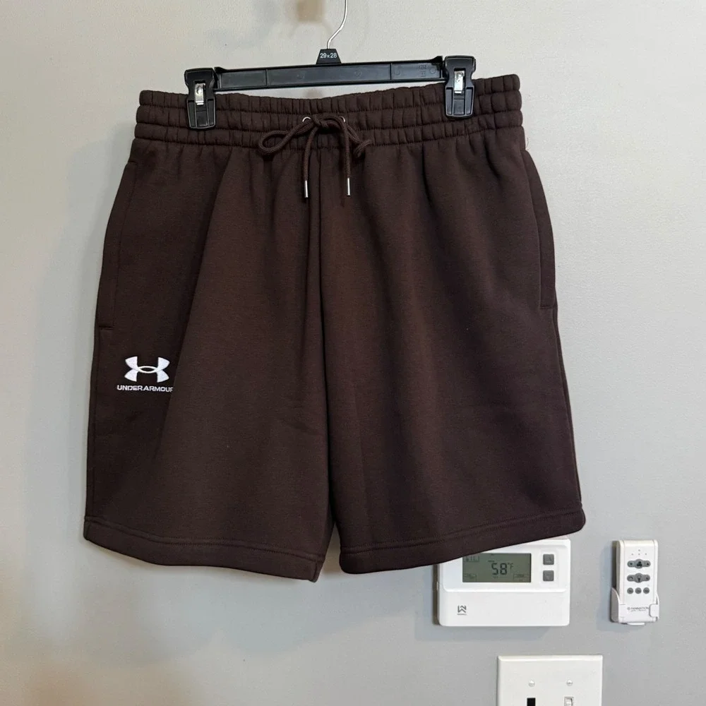 Under Armour Men's UA Icon Heavyweight Fleece Shorts Brown Loose Fit Size L